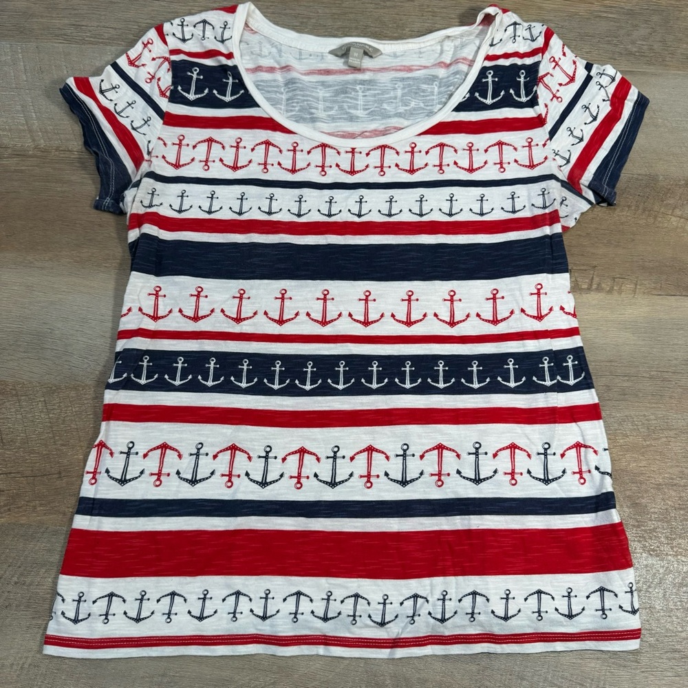 Banana Republic Striped Nautical Anchor Print Short Sleeve T-Shirt Size Medium